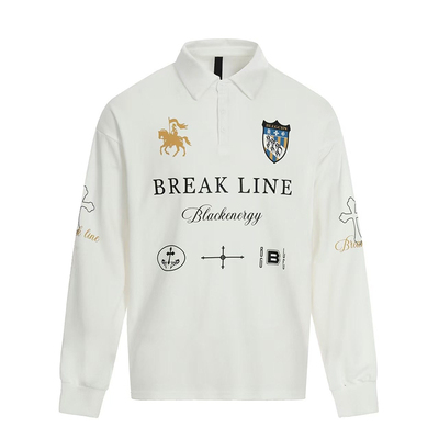 F383翻领潮牌印花长袖POLO衫