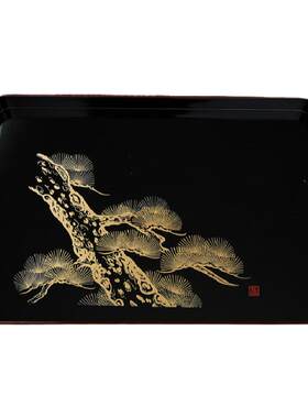 日本树脂漆器祥鹤咖啡托盘长茶盘