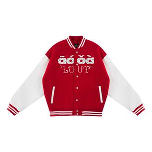 FDR官方店 秋冬宽松情侣夹克男珍珠爱心美式棒球服外套女2025新款