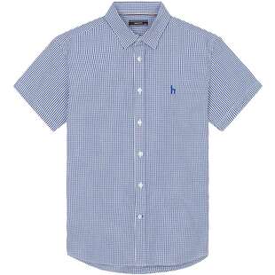 Hazzys哈吉斯春夏男士短袖衬衫休闲时尚格子棉衬衣潮流男上衣