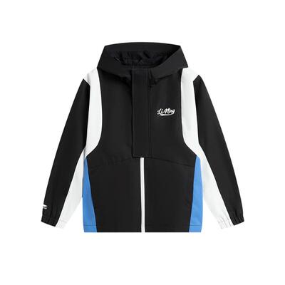 李宁童连帽男女同款印花运动风衣