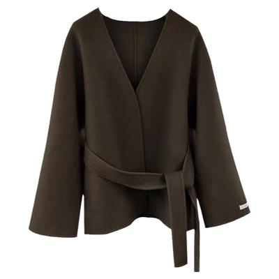 咸菜绿韩国小个子新款双面呢大衣