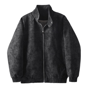 特价 CleanFit简约风铆钉立领夹克男士做旧PU皮肌理内里加绒外套