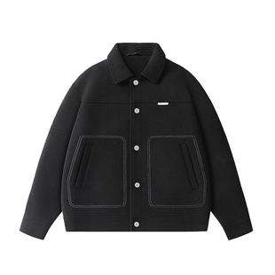 冬季毛呢时尚保暖羽绒服男潮牌cleanfit短款韩系商务休闲翻领外套