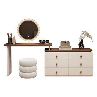 中古风梳妆台2025新款实木斗柜一体现代卧室简约法式化妆桌小户型