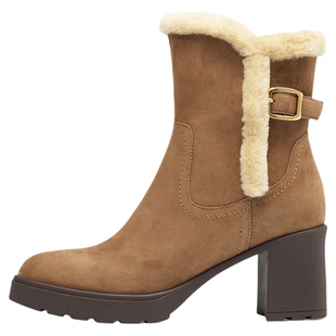 圣诞战靴KISSCAT接吻猫[小麋鹿]雪地靴女冬季粗跟时装靴高跟靴女