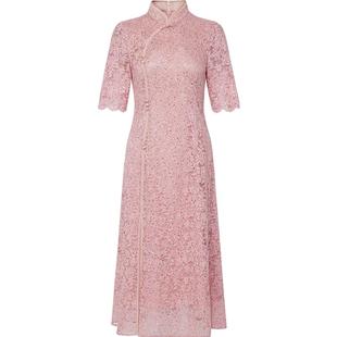 黛玛诗粉色蕾丝连衣裙女秋新款新中式礼服改良旗袍裙日常气质优雅