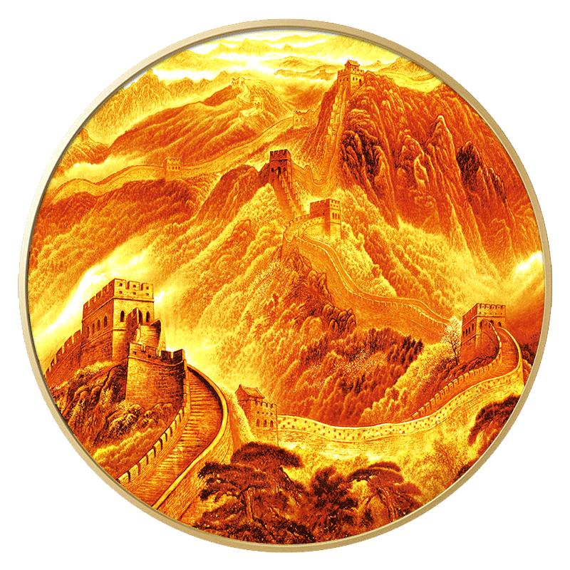 金色圆形万里长城挂图风水国画