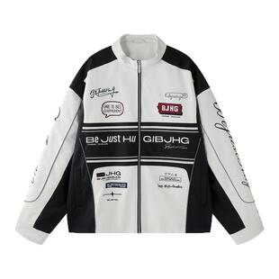 BJHG不计后果机车风夹克外套男款春季美式刺绣蛋白皮棒球服皮衣女