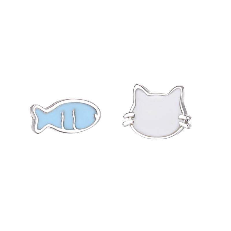 猫蛰S999纯银猫与鱼耳钉