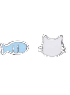 猫蛰S999纯银猫与鱼耳钉