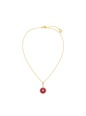 HEYU ISLAND/黑鱼岛红色开运小圆牌锆石项链精致新中式锁骨链