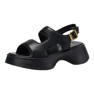 波尔谛奇真皮厚底凉鞋女夏季时尚百搭纯色外传拖鞋露趾沙滩凉鞋