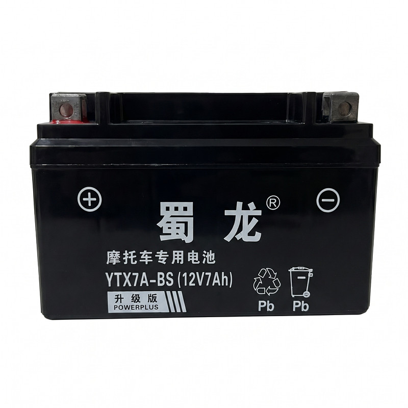 蜀龙摩托车通用免维护干电瓶12V7A踏板车弯梁助力125蓄电池9A