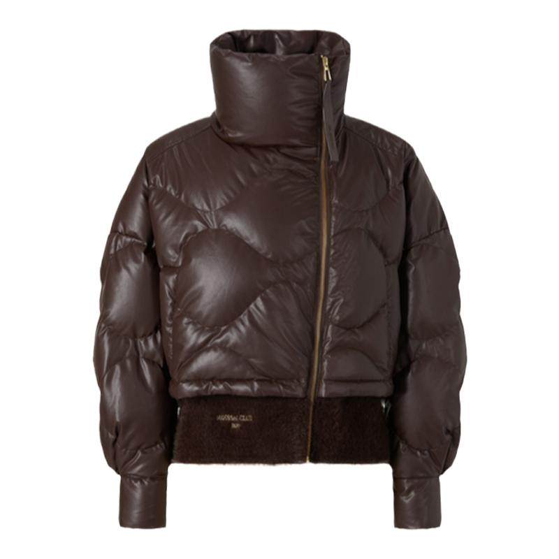 商场同款 摩萨克冬新款皮感假两件绗缝茧型短款羽绒服外套女