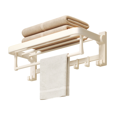 奶白太空铝毛巾架免打孔打孔两用