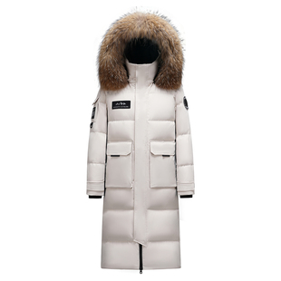 工装风长款白鹅绒羽绒服女大毛领过膝加厚零下40度防寒极寒鹅绒服