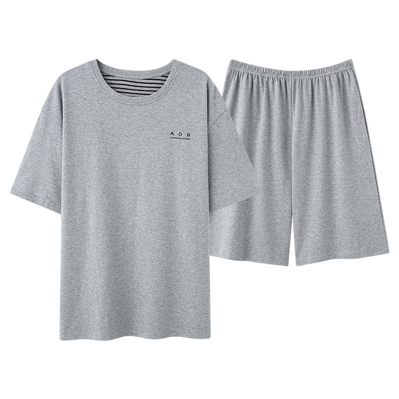 夏季男士纯棉大码家居服套装