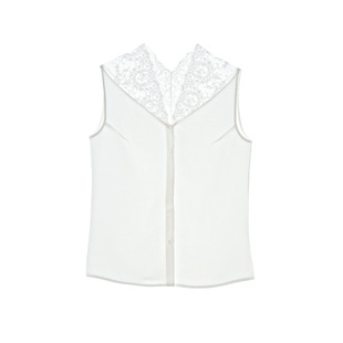 迷人静奢风美背内搭白色精致蕾丝V领打底衫高级感女上衣无袖衬衫
