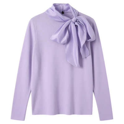 2026春韩版法式蝴蝶结绑带针织衫女秋冬新款长袖打底衫内搭上衣