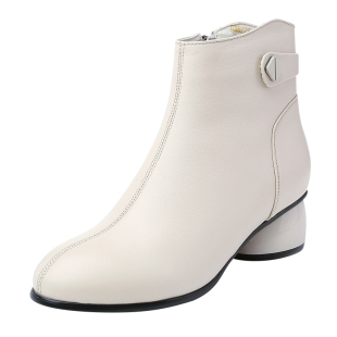 2026新款春秋真皮小短靴女软皮粗跟百搭单靴中跟软底加绒棉鞋女靴