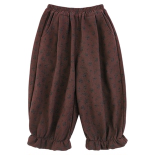 幼悠女童2025冬季新款加绒保暖碎花裤加厚显瘦不易褪色儿童灯笼裤