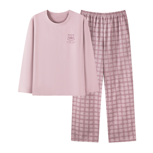 卡之恋睡衣女款长袖春秋季纯棉加厚带胸垫2025新款家居服套装冬天