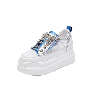 真皮网纱透气内增高小白鞋女夏新款休闲老爹鞋懒人松糕厚底运动鞋