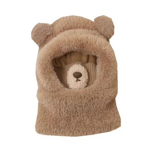 加绒加厚儿童帽子围脖一体冬季保暖男女童洋气针织套头女孩宝宝帽