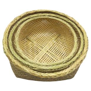 竹编果篮竹篮箩筐馒头收纳篮家用心形果盘编织篮竹青丝镂空篮细孔