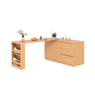 政补实木可伸缩旋转岛台餐桌一体小户型厨房家用吧台桌餐厅餐边柜