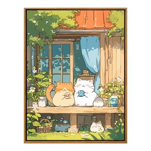 惬意猫咪diy数字油画2025新款解闷手工画画填色自己涂手绘油彩画