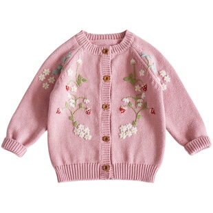 3岁1宝宝纯棉线毛衣开衫2儿童秋装4女童打底单排扣针织衫婴儿外套