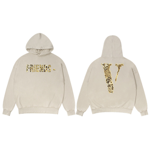 VLONE FRIENDS-HOODIE豹纹大LOGO印花水洗连帽卫衣 男女同款