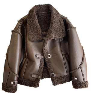颗粒绒咖色复古羊羔毛皮衣外套女秋冬2025新款加厚加绒机车服夹克