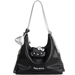 TOUTOUhellokitty三丽鸥联名凯蒂猫黑皮托特包双肩包女孩生日礼物