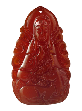 红玉髓精雕生肖本命佛配证书吊坠