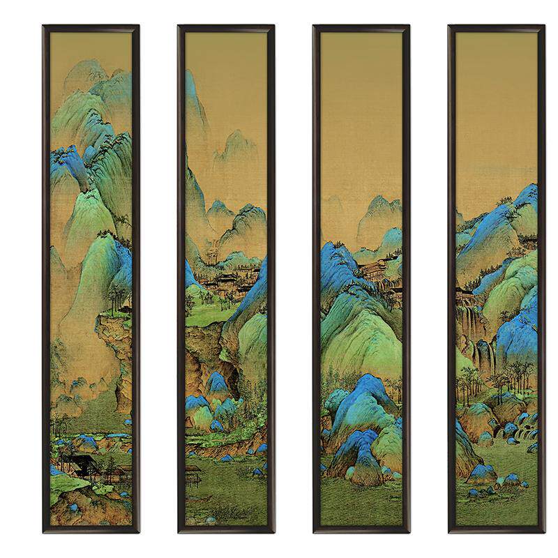 四条屏千里江山连副画铜版画雕刻画玄关画屏风画家庭装饰画