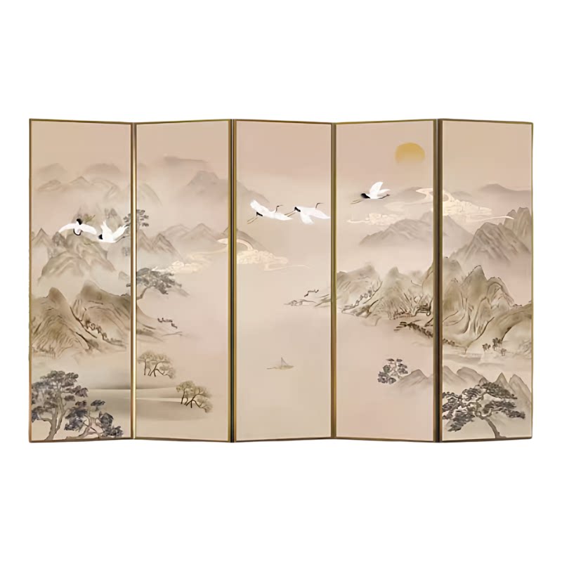 新中式山水新款铝合金屏风隔断客厅办公室玄关入户门隔断移动遮挡