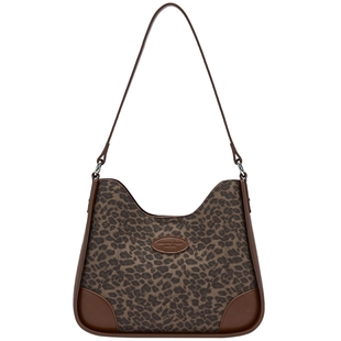 热风女士单肩包2025年冬季新款豹纹凹口可斜挎单肩包大容量手提包