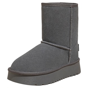 灰色雪地靴女款2025冬季新款厚底内增高加绒加厚中筒东北雪地棉鞋