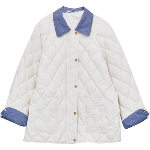 DM100大码百分百女装微胖mm冬插肩袖牛仔拼接轻薄短款羽绒服外套