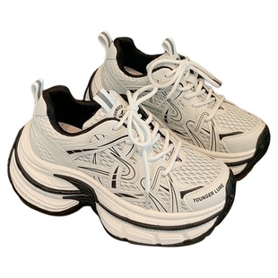 YOUNGER LURE2025年新款秋季银色灰色小个子女生内增高厚底老爹鞋