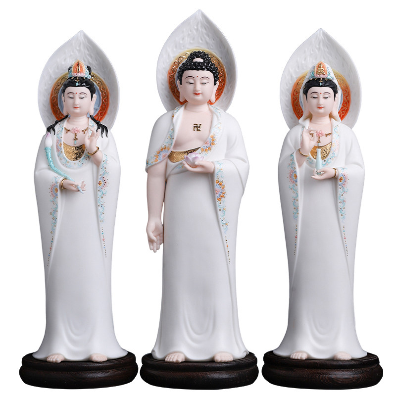 陶瓷观世音菩萨如来西方三圣摆件