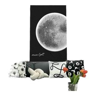 黑白简约客厅装饰画2025新款月球发光落地画肌理感沙发背景墙挂画