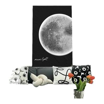 客厅黑白简约发光月球挂画