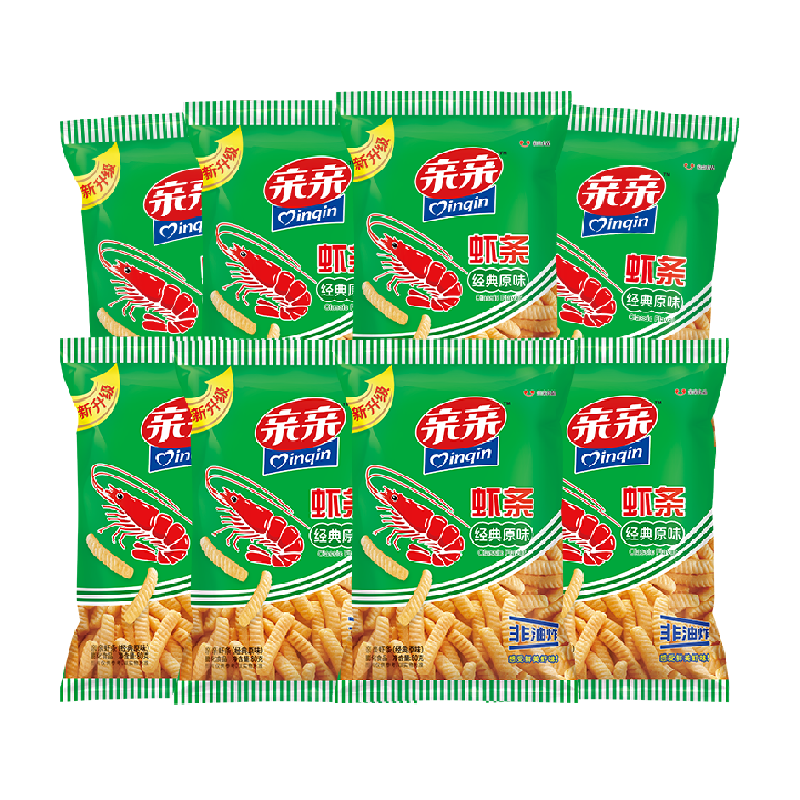 亲亲经典虾条原味80g*8包膨化食品小吃办公室休闲零食怀旧年货