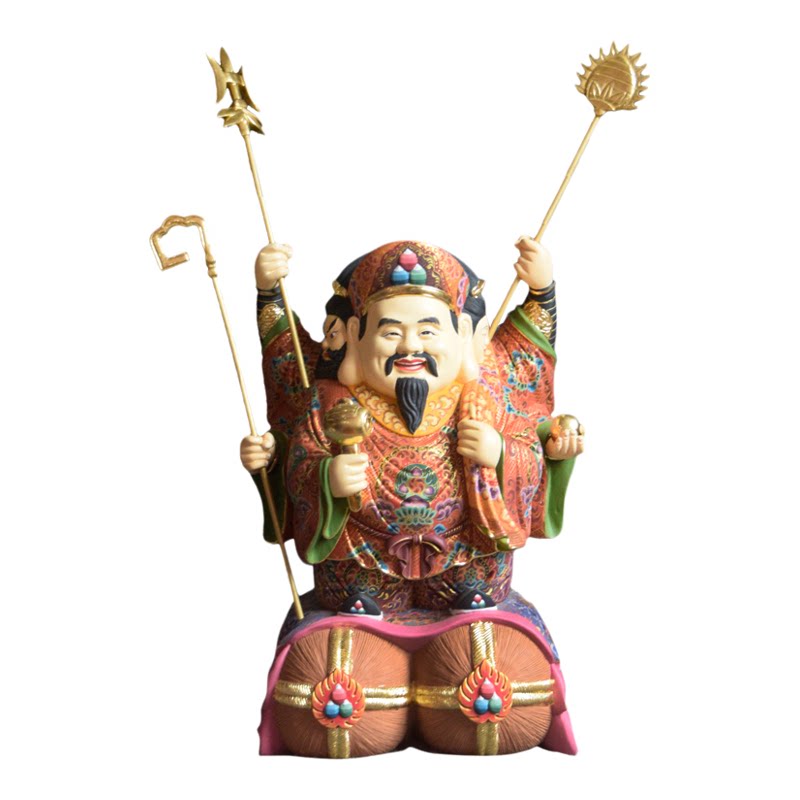 唐密三面大黑天财神木雕密宗佛像居家摆件定制 圣造