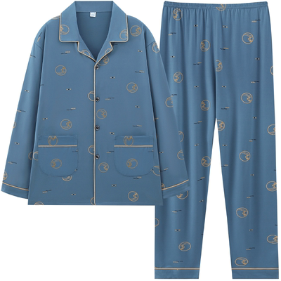 100%纯棉男士睡衣春秋长袖