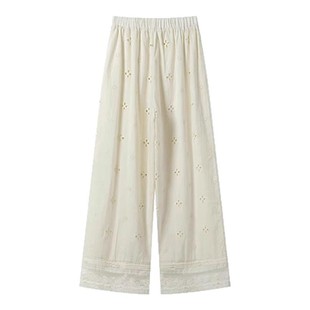 米白色镂空蕾丝拼接山本裤子宽松bf慵懒风春夏女款大码休闲阔腿裤